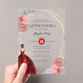 Invitations En Acrylique Chic Ruby Rouge Floral Géométrique Quinceañera (In situ (ordinateur de poche))