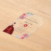 Invitations En Acrylique Chic Ruby Rouge Floral Géométrique Quinceañera (Poser)