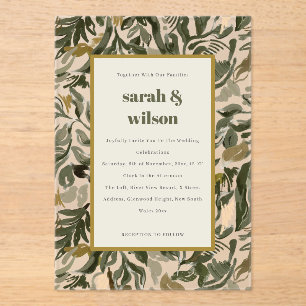 Invitations En Acrylique Chic Rustic Boho Retro Green Botanical Mariage