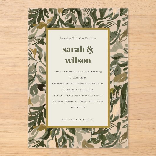 Invitations En Acrylique Chic Rustic Boho Retro Green Botanical Mariage (Recto)