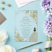 Invitations En Acrylique Chic Sage Green Floral Princesse Silver Quinceañer (Insitu (Mariage))