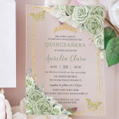 Invitations En Acrylique Chic Sage Green Papillons Floraux Quinceañera