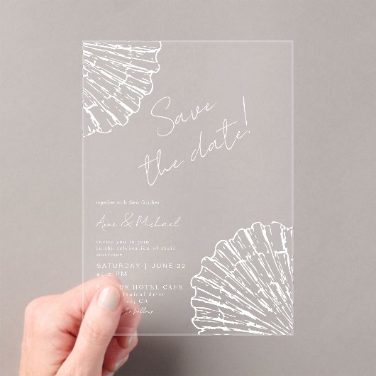 Invitations En Acrylique Chic Scallop Shell Save The Date Elegant Wedding (In situ (ordinateur de poche))