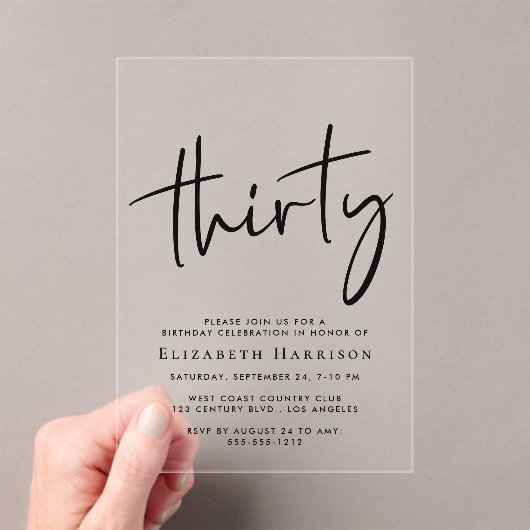 Invitations En Acrylique Chic Script 30e fête d'anniversaire (In situ (ordinateur de poche))