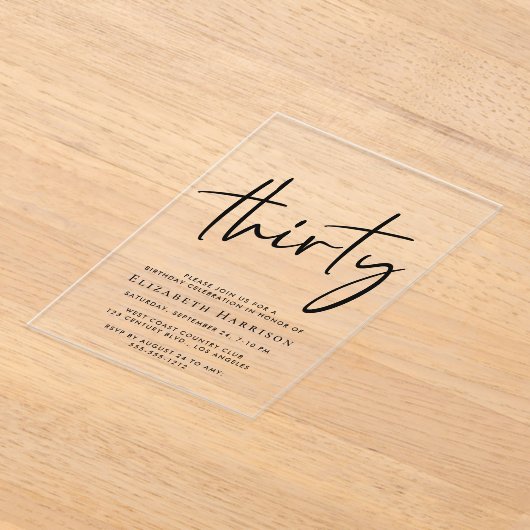 Invitations En Acrylique Chic Script 30e fête d'anniversaire (Poser)