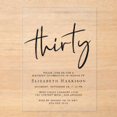 Invitations En Acrylique Chic Script 30e fête d'anniversaire (Recto)