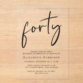 Invitations En Acrylique Chic Script 40e fête d'anniversaire (Recto)