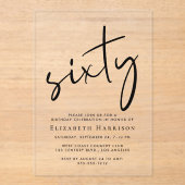 Invitations En Acrylique Chic Script 60e fête d'anniversaire (Recto)