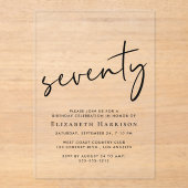 Invitations En Acrylique Chic Script 70th Birthday Party (Recto)