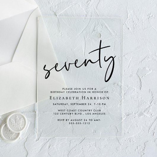 Invitations En Acrylique Chic Script 70th Birthday Party