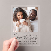 Invitations En Acrylique Chic Script Photo Enregistrer la date (In situ (ordinateur de poche))