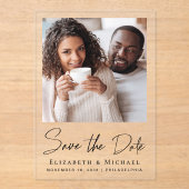 Invitations En Acrylique Chic Script Photo Enregistrer la date (Recto)