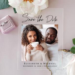 Invitations En Acrylique Chic Script Photo Enregistrer la date