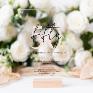 Invitations En Acrylique Chic Simple Minimaliste Rose Pâle 50e Anniversaire