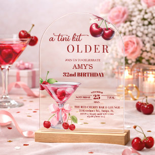 Invitations En Acrylique Chic Un Peu Plus Vieille Martini Cerise 32e Annive