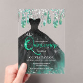 Invitations En Acrylique Chic vert noir robe cristal gouttes Quinceanera (In situ (ordinateur de poche))