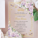 Invitations En Acrylique Chic violet Lilac Roses Floral or Quinceañera XV<br><div class="desc">Personnalisez cette élégante Quinceañera florale violette / Sweet 16 anniversaire invitation acrylique facilement et rapidement. Cliquez simplement sur le bouton customiser pour modifier les textes, modifier les polices et les couleurs des polices. Doté d'exquis roses lilas violets, de charmants papillons et d'accents dorés chic. Tout le texte est modifiable. Cette...</div>
