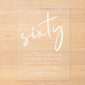 Invitations En Acrylique Chic White Script 60e fête d'anniversaire (Recto)