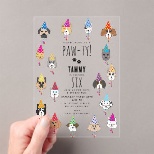 Invitations En Acrylique Chiens de fête d'anniversaire Pawty mignons