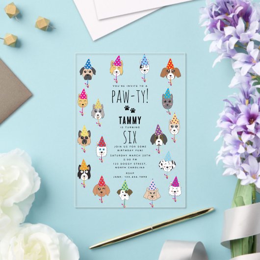 Invitations En Acrylique Chiens de fête d'anniversaire Pawty mignons (Insitu (Mariage))