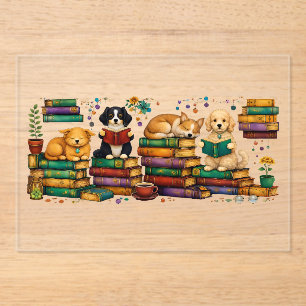 Invitations En Acrylique Chiens lisant des livres Scène de bibliothèque cos