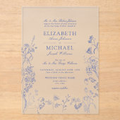 Invitations En Acrylique Chinoiserie classique Bleu Victorien Floral Mariag (Recto)