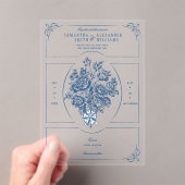 Invitations En Acrylique Chinoiserie Elégant Bouquet Bleu Mariage victorien (In situ (ordinateur de poche))