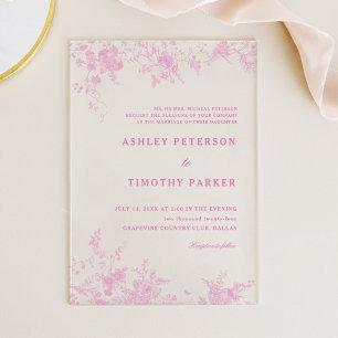 Invitations En Acrylique Chinoiserie Toile Mariage rose