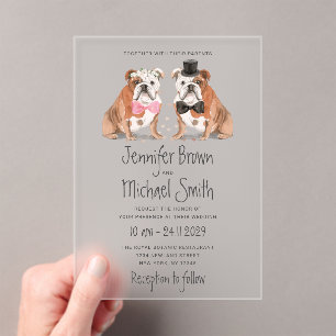 Invitations En Acrylique Chiots de mariage mignons Bouledogue anglais