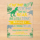 Invitations En Acrylique Chomp & Stomp ! Dinosaur Boys 4e anniversaire (Recto)