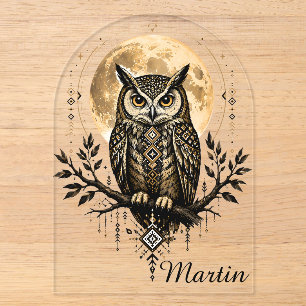 Invitations En Acrylique Chouette mystique sous la pleine lune – Art tribal