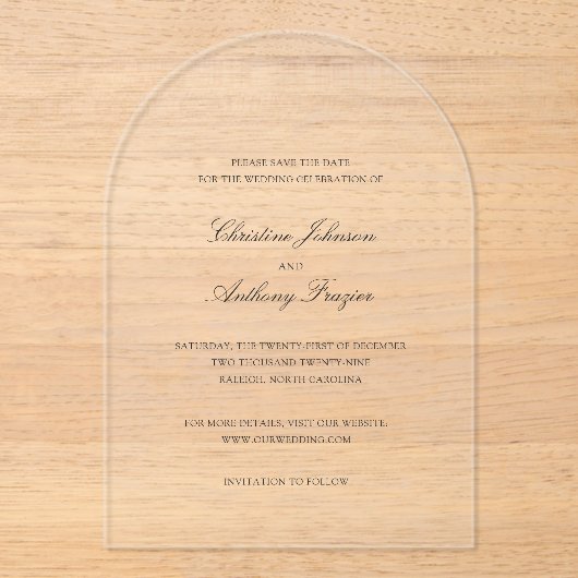 Invitations En Acrylique Christine Elegant Wedding Enregistrer la date (Recto)