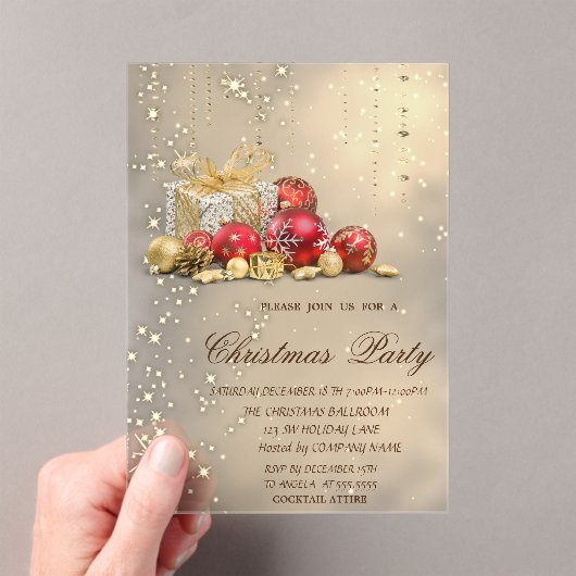 Invitations En Acrylique Christmas Balls présente Gold Christmas Party (In situ (ordinateur de poche))