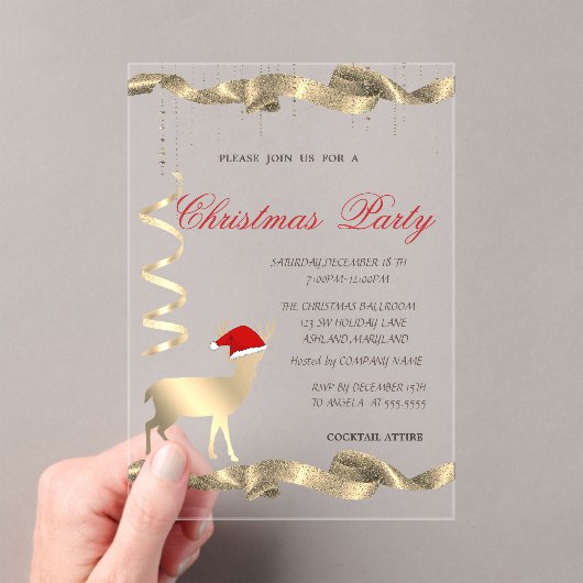 Invitations En Acrylique Christmas Deer Santa Hat Christmas Party (In situ (ordinateur de poche))