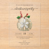 Invitations En Acrylique Christmas Party Sand Dollar Holly Berries Coastal  (Recto)