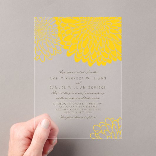 Invitations En Acrylique Chrysanthème jaune blanc élégant Mariage simple (In situ (ordinateur de poche))