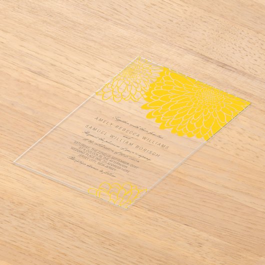 Invitations En Acrylique Chrysanthème jaune blanc élégant Mariage simple (Poser)
