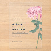 Invitations En Acrylique Chrysanthème rose romantique Mariage botanique (Recto)