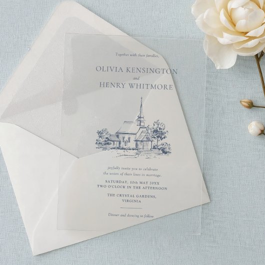 Invitations En Acrylique Church Venue Sketch Minimalist Wedding 