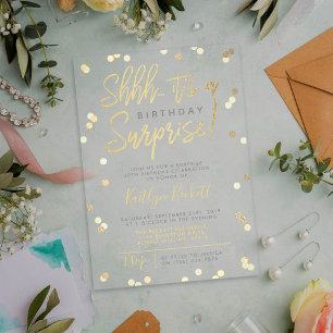 Invitations En Acrylique Chut... Anniversaire Surprise Confettis en Papier
