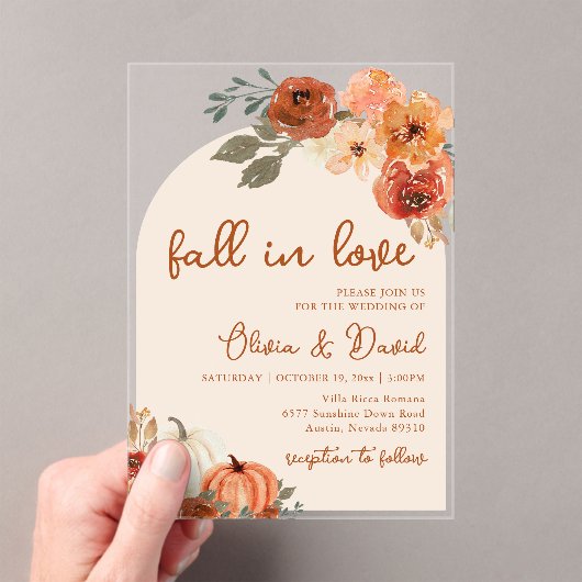 Invitations En Acrylique Chute en Amour Boho Floral Citrouille Automne Mari (In situ (ordinateur de poche))