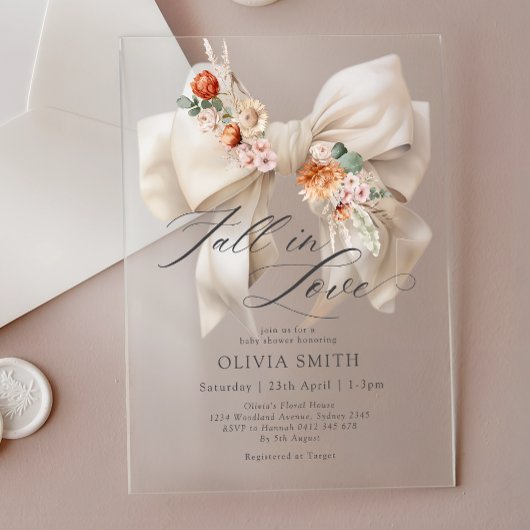 Invitations En Acrylique Chute en amour Bow blanc Baby shower floral