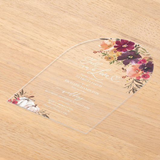 Invitations En Acrylique Chute en Amour Citrouille Mariage Bourgogne (Poser)