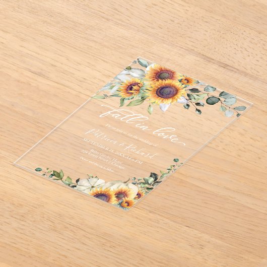 Invitations En Acrylique Chute en amour Mariage de tournesols verdoyants (Poser)