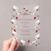 Invitations En Acrylique Chute fleur sauvage bordeaux crème boho clair mari (In situ (ordinateur de poche))