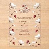 Invitations En Acrylique Chute fleur sauvage bordeaux crème boho clair mari (Recto)