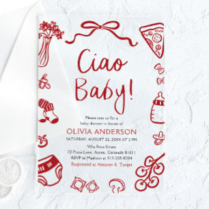 Invitations En Acrylique Ciao Baby Whimsical Italien Pizza Baby shower mign