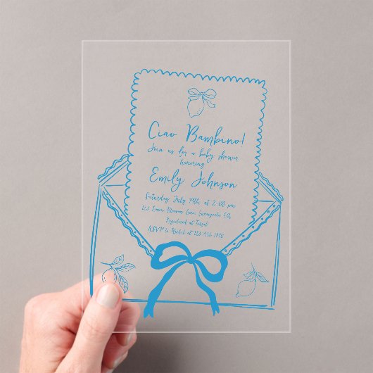 Invitations En Acrylique Ciao Bambino Baby shower au citron tiré à la main (In situ (ordinateur de poche))