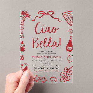 Invitations En Acrylique Ciao Bella Fête des mariées de pizza italienne tir