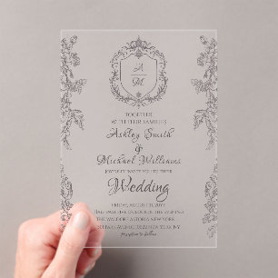 Invitations En Acrylique Cimier classique minimaliste simple Monogramme Mar